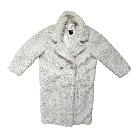 UGG Women’s Gertrude Teddy Sherpa Long Jacket Coat Winter White Size XL EUC - Picture 1 of 9